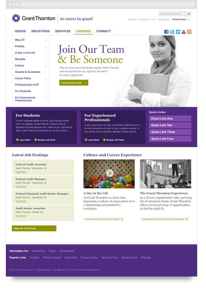 Grant Thornton secondary page website design