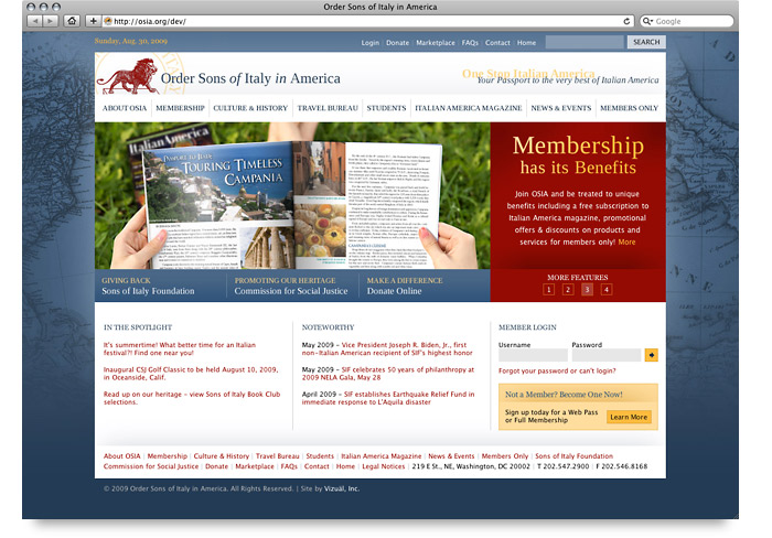 Order Sons of Italy in America (OSIA): Home Page UI