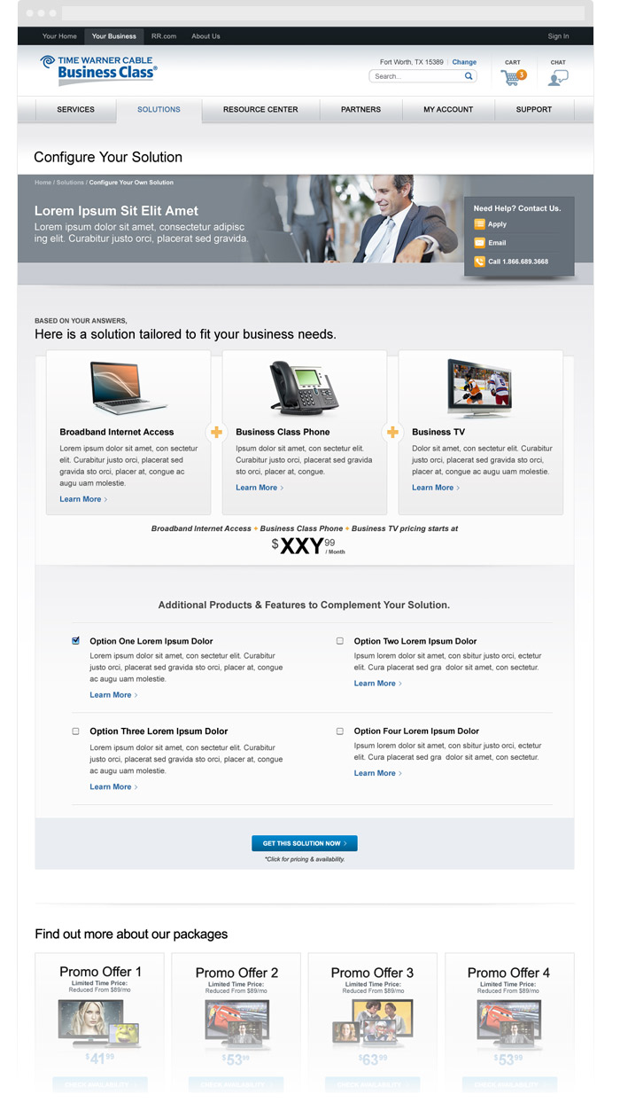 Time Warner Cable Business Class Configure Your Solutions Page
